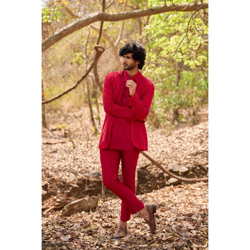 Nirmooha Red Crimson Mirage Kurta with Jacket and Pant (Set of 3)