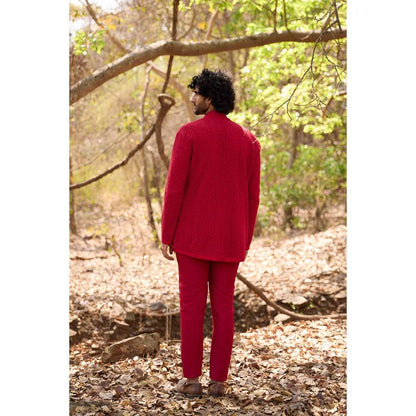 Nirmooha Red Crimson Mirage Kurta with Jacket and Pant (Set of 3)