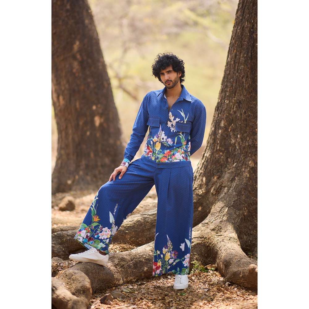 Nirmooha Blue Floral Print Artisan Shaket