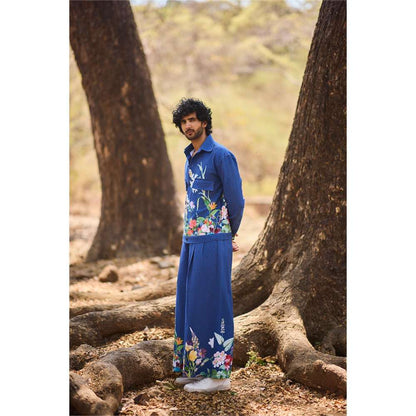 Nirmooha Blue Floral Print Artisan Shaket