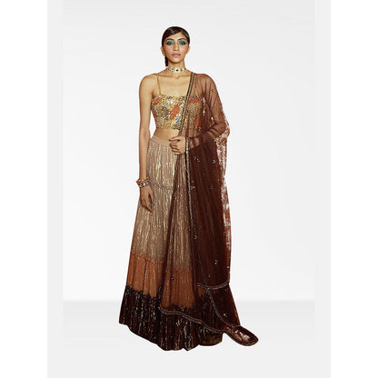 Nirmooha Beige Embellished Lehenga and Blouse with Dupatta
