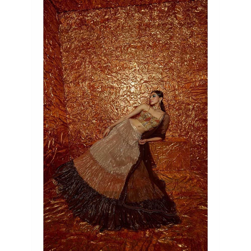 Nirmooha Beige Embellished Lehenga and Blouse with Dupatta