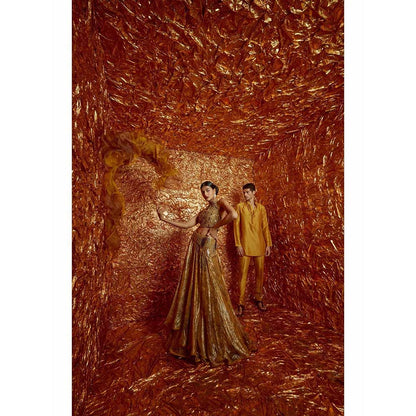 Nirmooha Mustard Embellished Lehenga and Blouse with Ruffle Dupatta