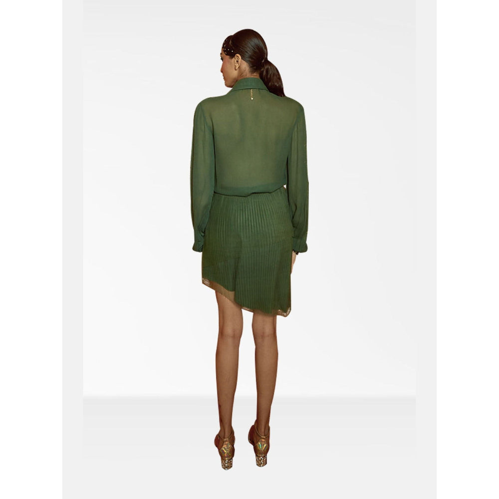 Nirmooha Green Georgette Shirt and Skirt with Belt