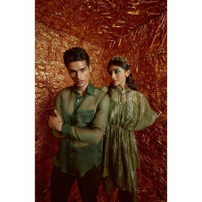 Nirmooha Green Kaftan and Pant with Belt with Slip