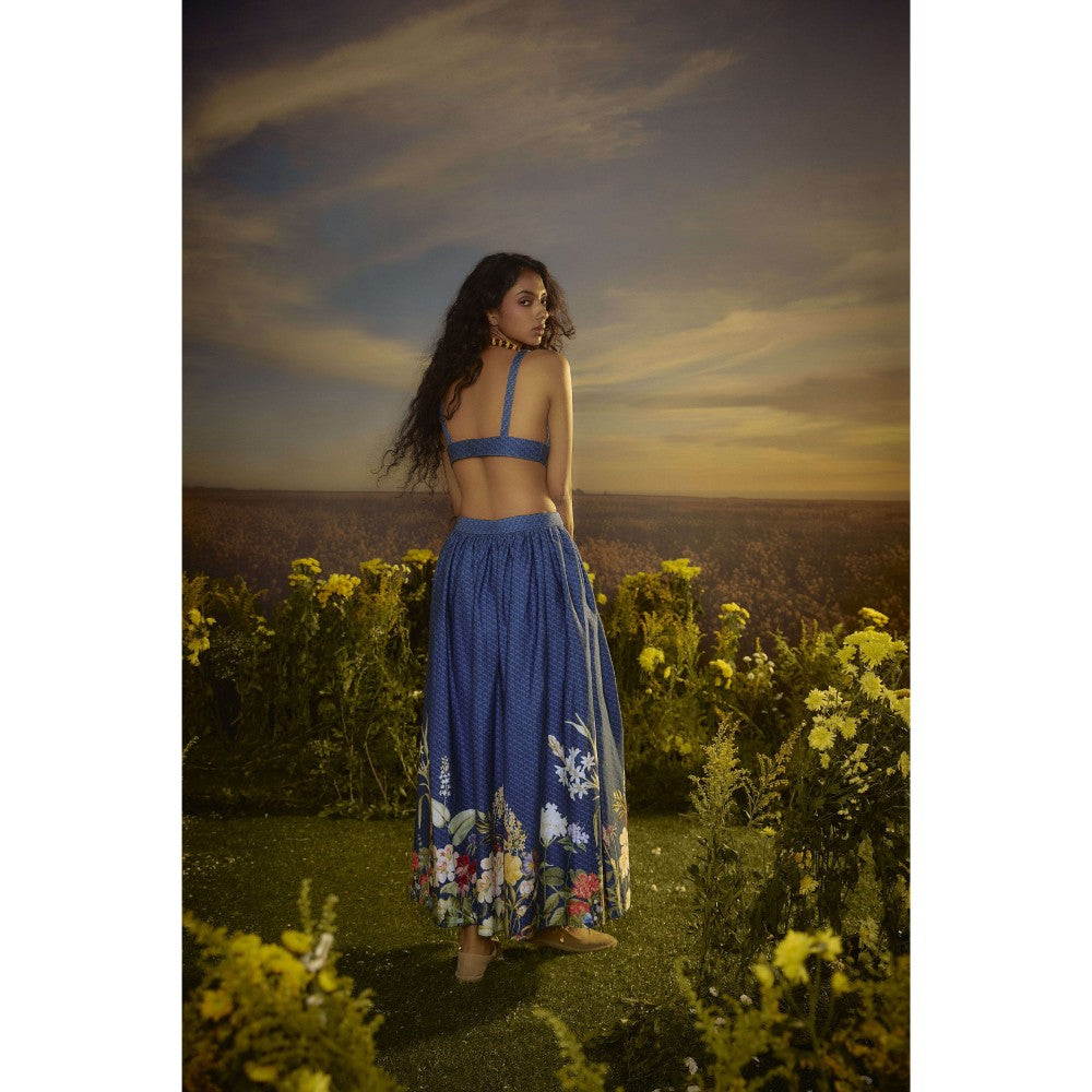 Nirmooha Blue Celestial Charm Bralette and Skirt with Belt