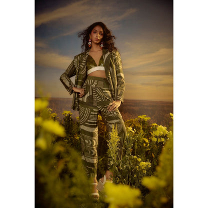 Nirmooha Green Power Pose Bralette and Blazer with Pant with Belt