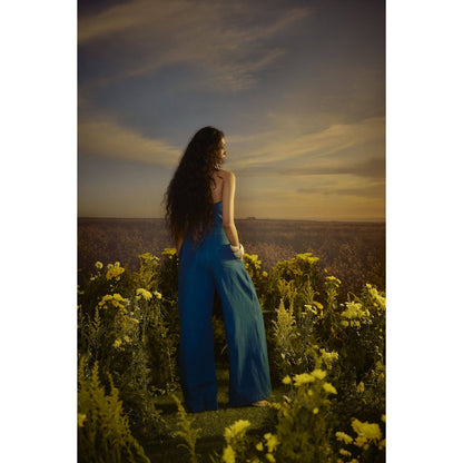 Nirmooha Blue Polished Poise Corset and Pant with Belt