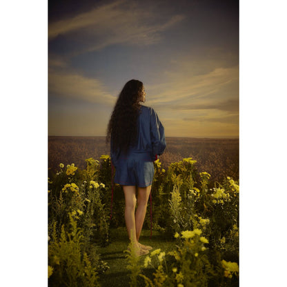 Nirmooha Blue Embroidered Essence Duo Shirt and Shorts