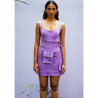 Nirmooha Lavender Denim Stitch Detailing Bodycon Dress