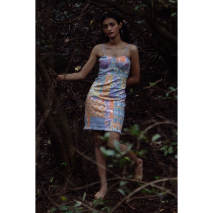 Nirmooha Yellow Geo Printed Denim Fit Dress