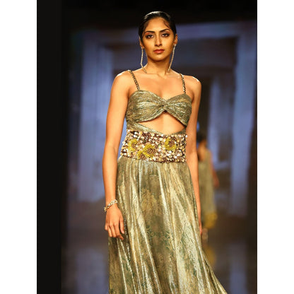 Nirmooha Green Printed Embellished Maxi Dress