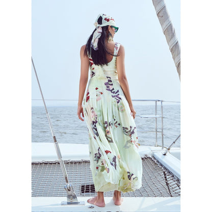 Nirmooha Off White Printed Keyhole Panel Maxi Dress