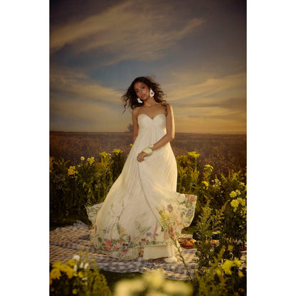 Nirmooha White Breezy Bloom Strapless Maxi Dress