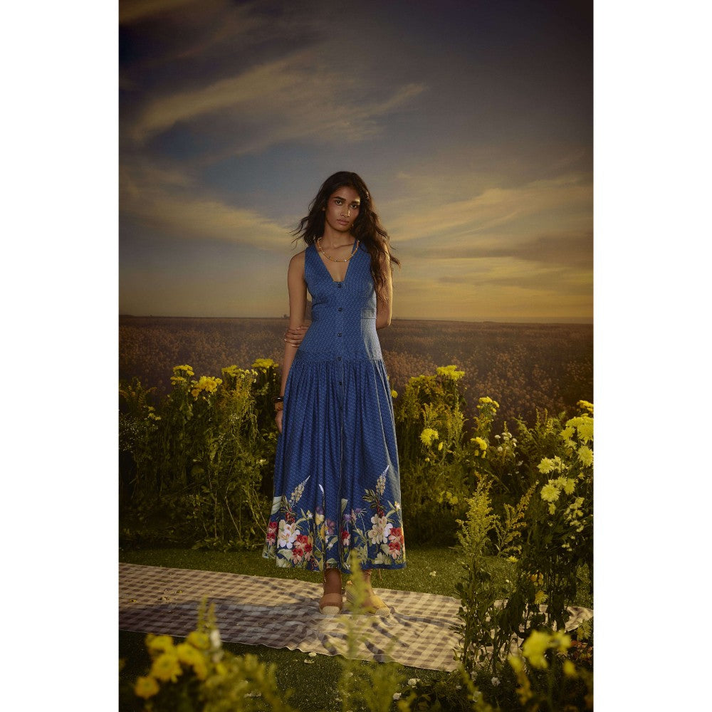 Nirmooha Blue Harmonious Duo V-Neck Dress