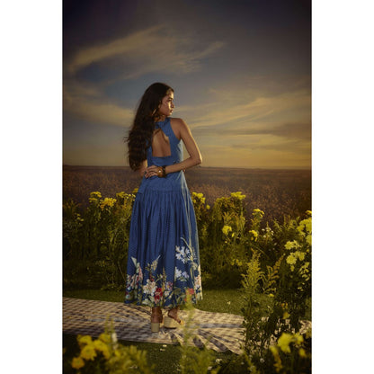 Nirmooha Blue Harmonious Duo V-Neck Dress