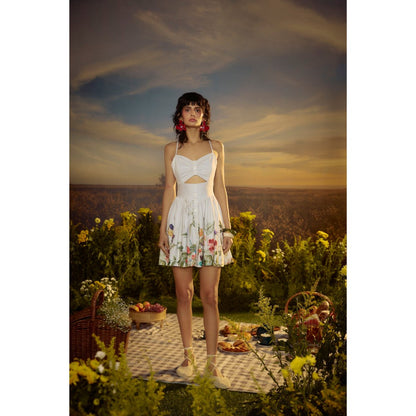 Nirmooha White Harmonic Bloom Mini Dress