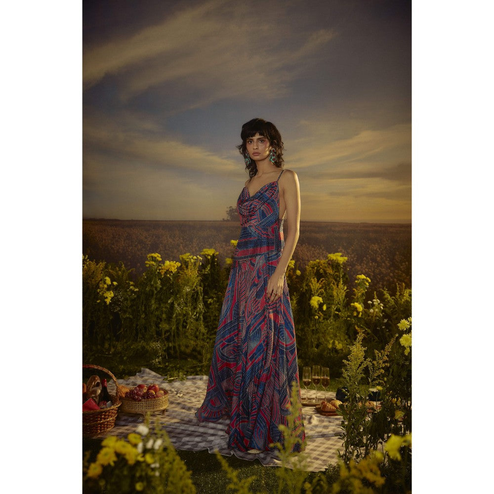 Nirmooha Blue Printed Horizon Midi Dress