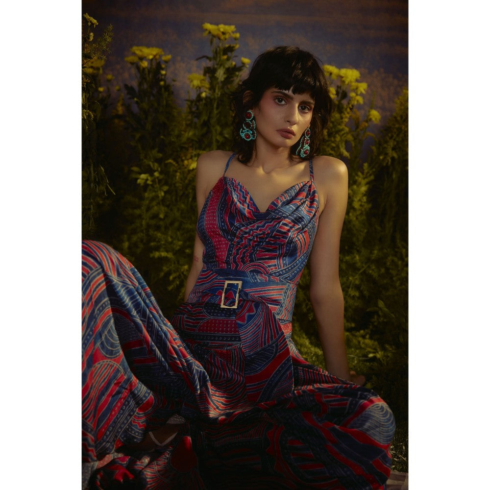 Nirmooha Blue Printed Horizon Midi Dress