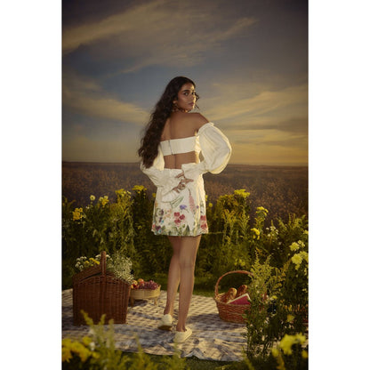Nirmooha White Textured Cotton Muse Floral Dress