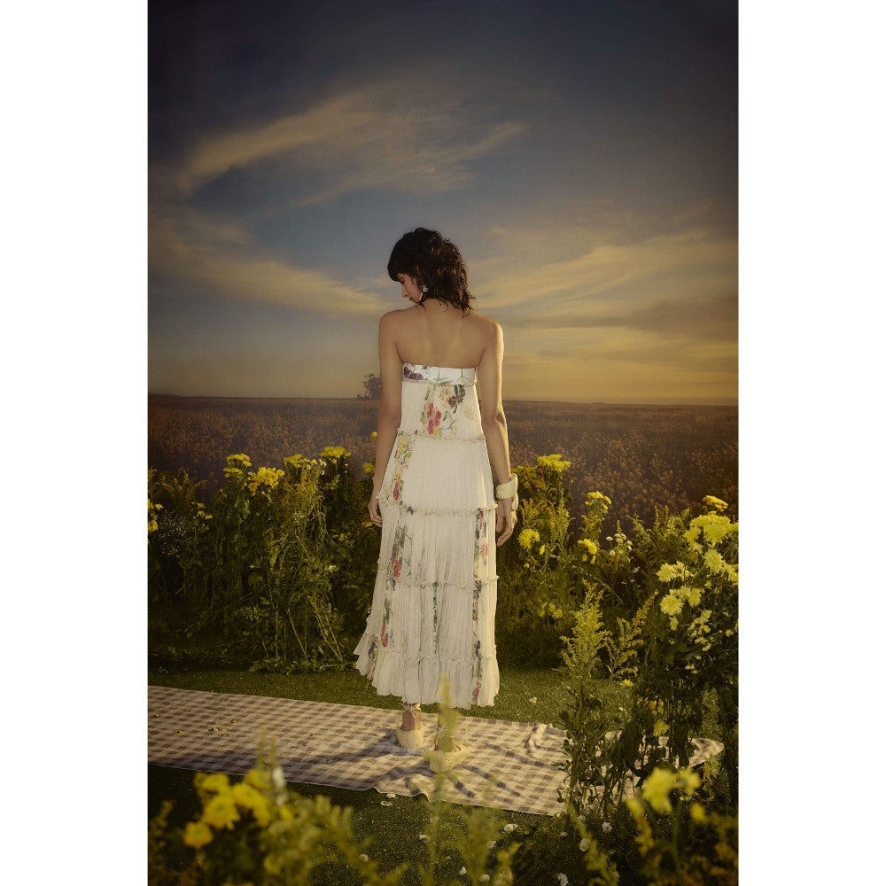 Nirmooha White Three-Tiered Chiffon Dress