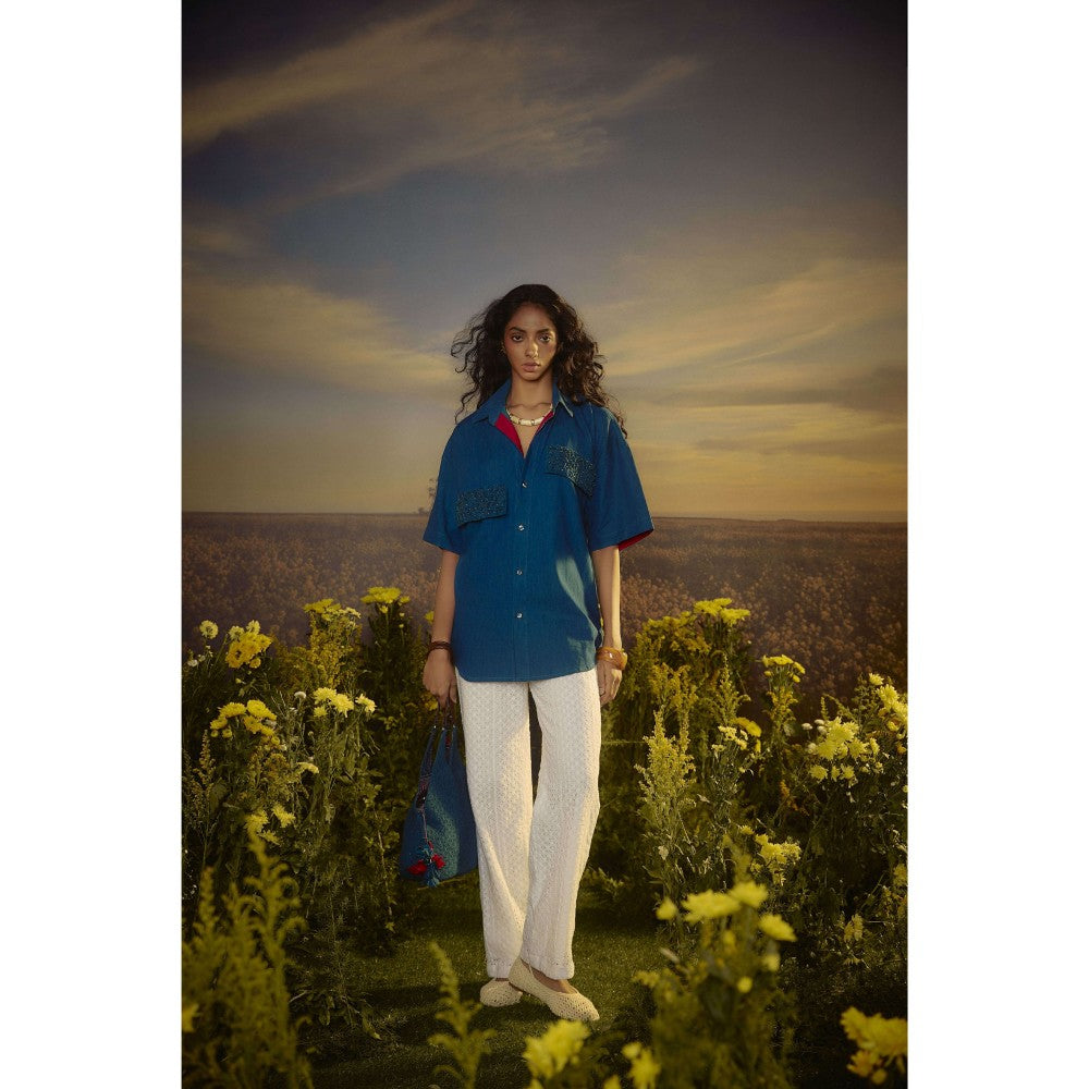 Nirmooha Blue Classic Charisma Embellished Pocket Shirt