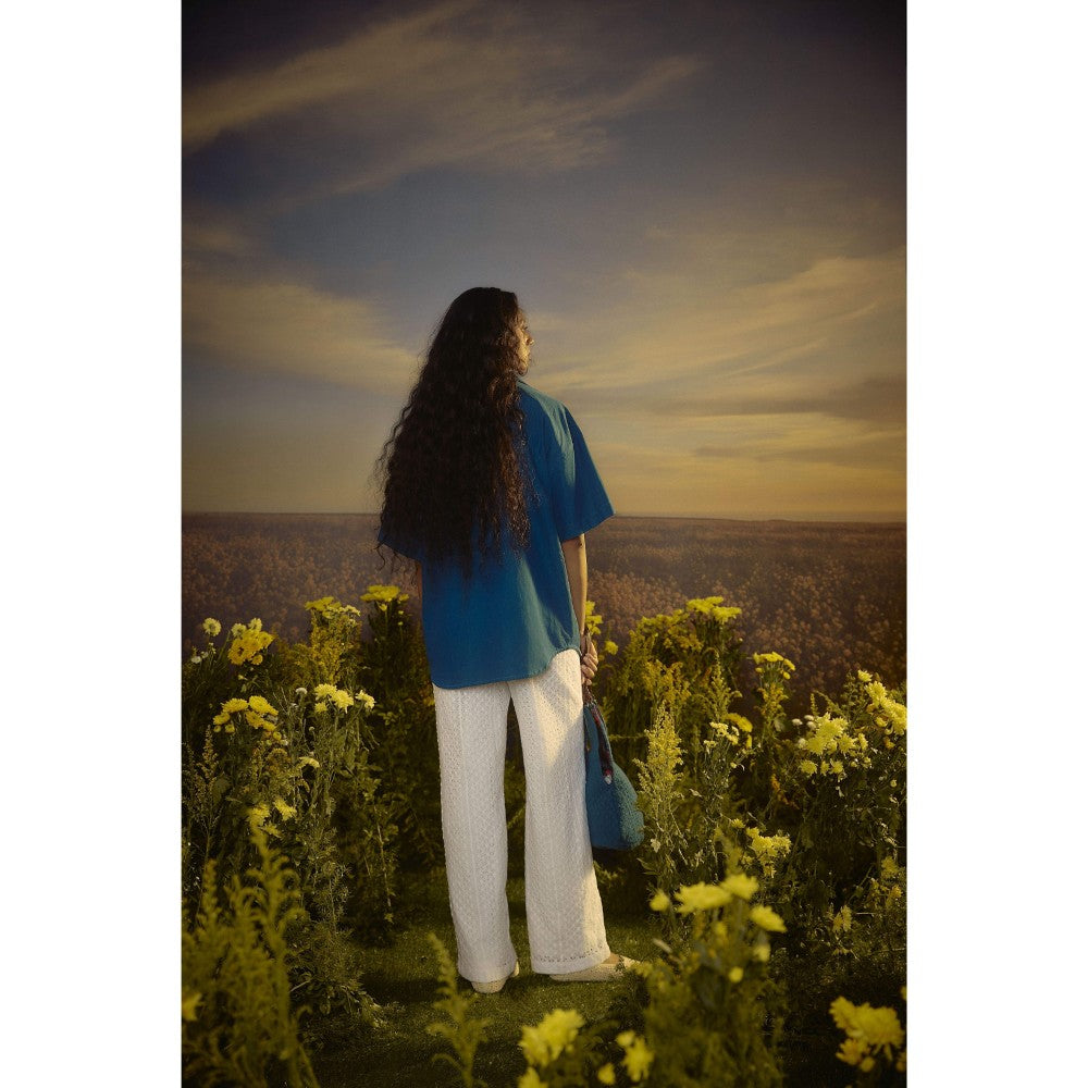 Nirmooha Blue Classic Charisma Embellished Pocket Shirt