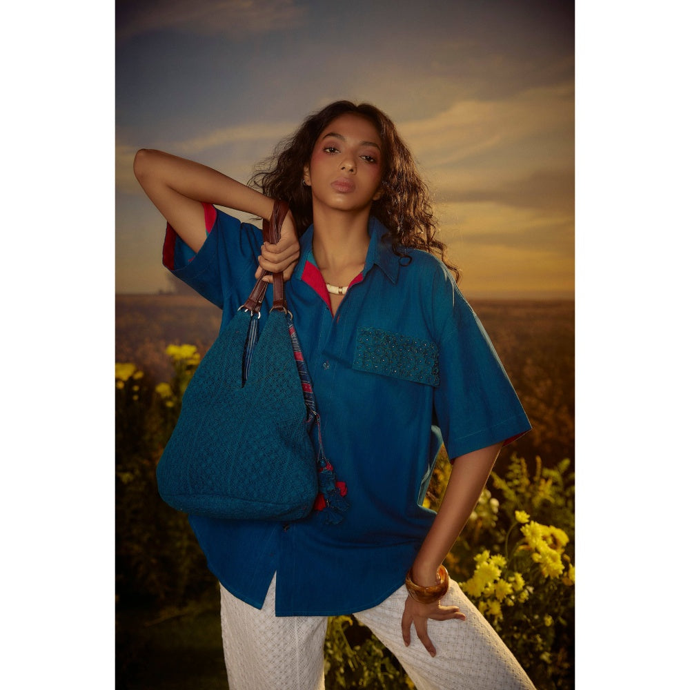 Nirmooha Blue Classic Charisma Embellished Pocket Shirt