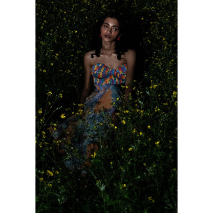 Nirmooha Geometric Printed Gathered Maxi-Skirt with Belt with Handcrafted Sequin Belt