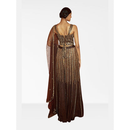 Nirmooha Brown Embellished Corset and Palazzo with Dupatta