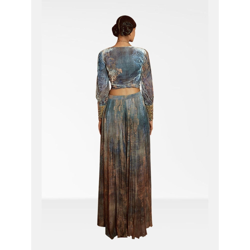 Nirmooha Blue Printed Crop Top with Palazzo