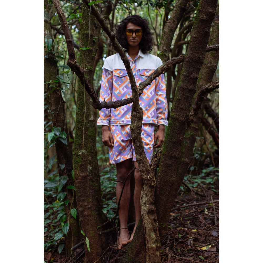 Nirmooha Purple Geometric Printed Bermudas