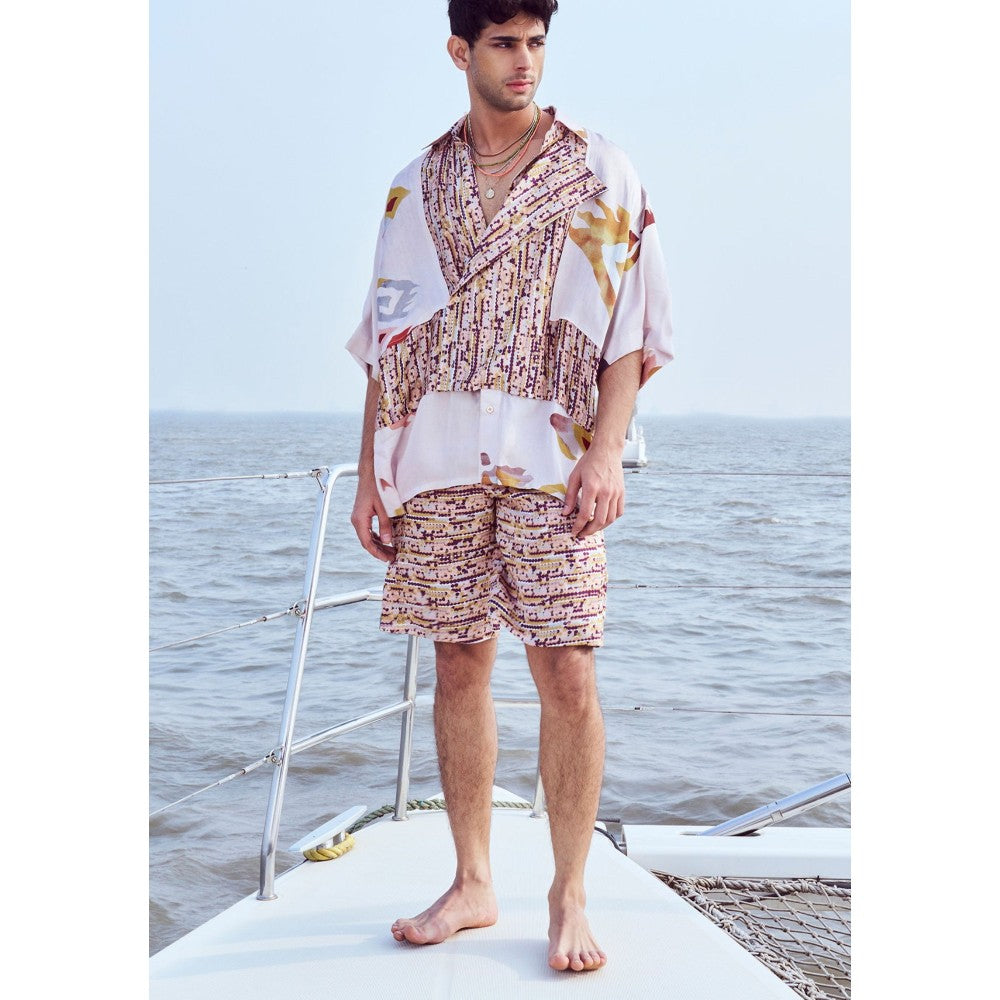 Nirmooha Peach Sequin Printed Shorts