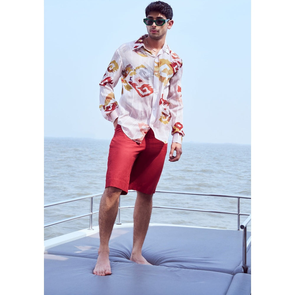 Nirmooha White Patola Printed Lurex Shirt