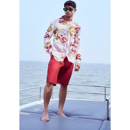 Nirmooha White Patola Printed Lurex Shirt