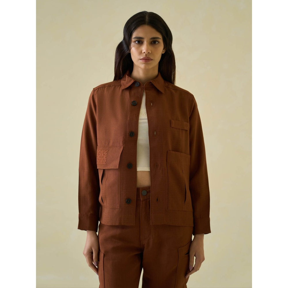 No Grey Area Brown Utilitarian Shacket