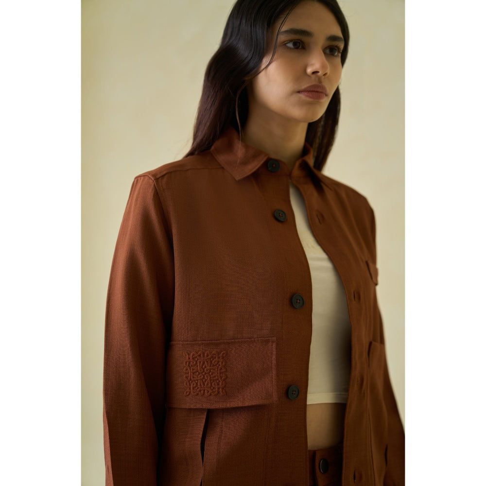 No Grey Area Brown Utilitarian Shacket