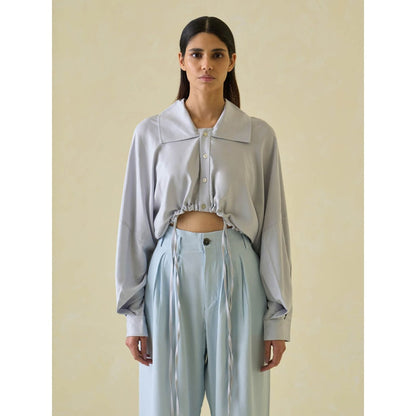 No Grey Area Grey Directional Cropped Shirt