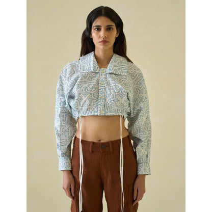 No Grey Area White Directional Cropped Shirt