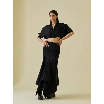 No Grey Area Black Cropped Directional Bomber