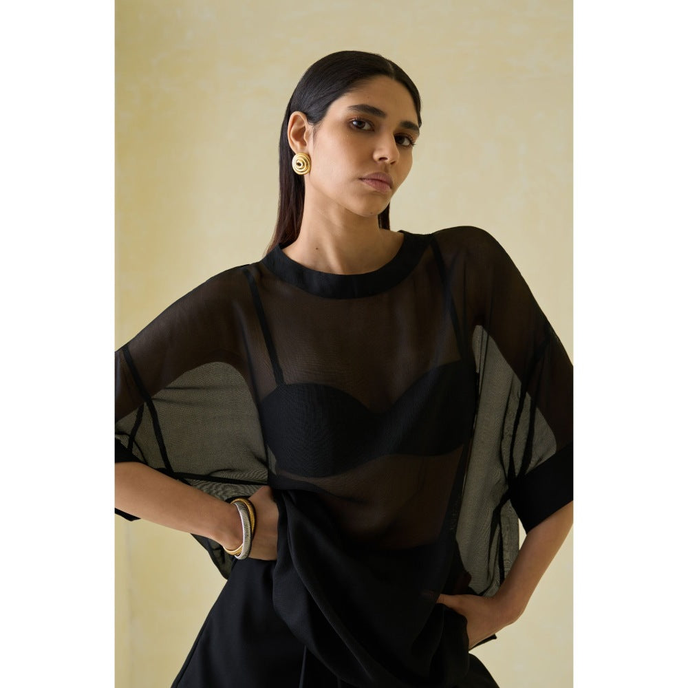 No Grey Area Black Satin Mesh T-Shirt Dress