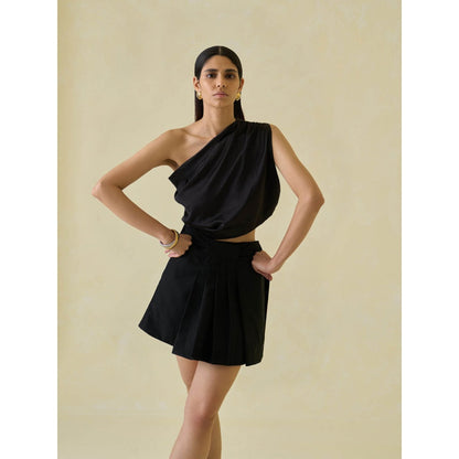 No Grey Area Black One Shoulder Sari Top