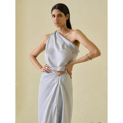 No Grey Area Grey One Shoulder Sari Top