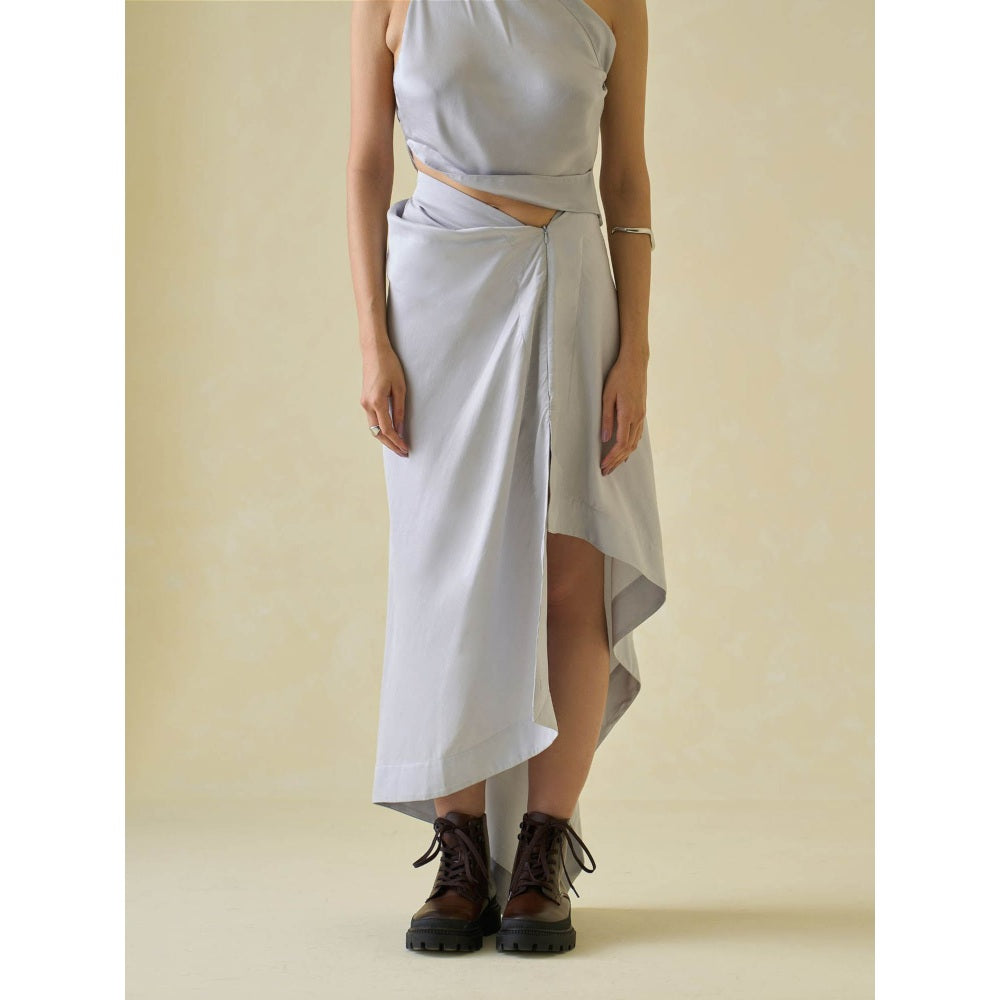 No Grey Area Grey Sari Draped Skirt