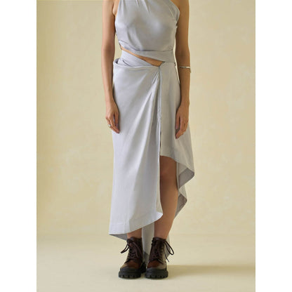 No Grey Area Grey Sari Draped Skirt