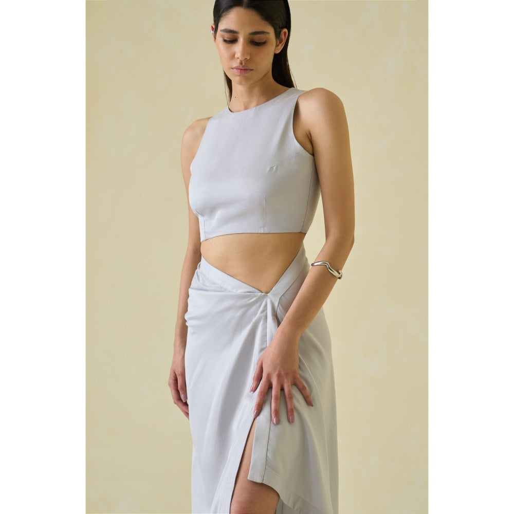 No Grey Area Grey Sari Draped Maxi Dress