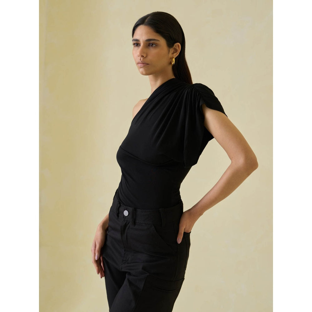 No Grey Area Black Asymmetric Bodysuit