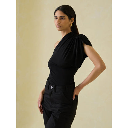 No Grey Area Black Asymmetric Bodysuit