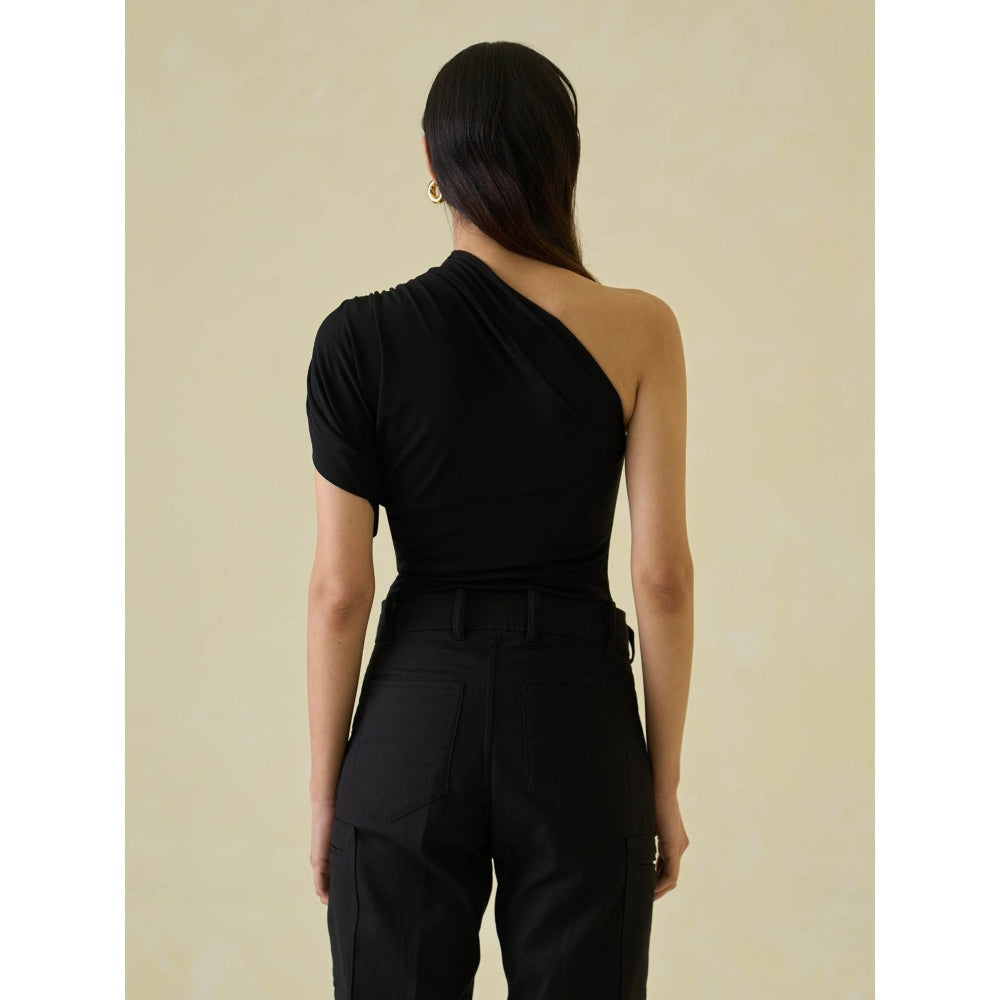 No Grey Area Black Asymmetric Bodysuit