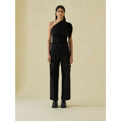 No Grey Area Black Asymmetric Bodysuit